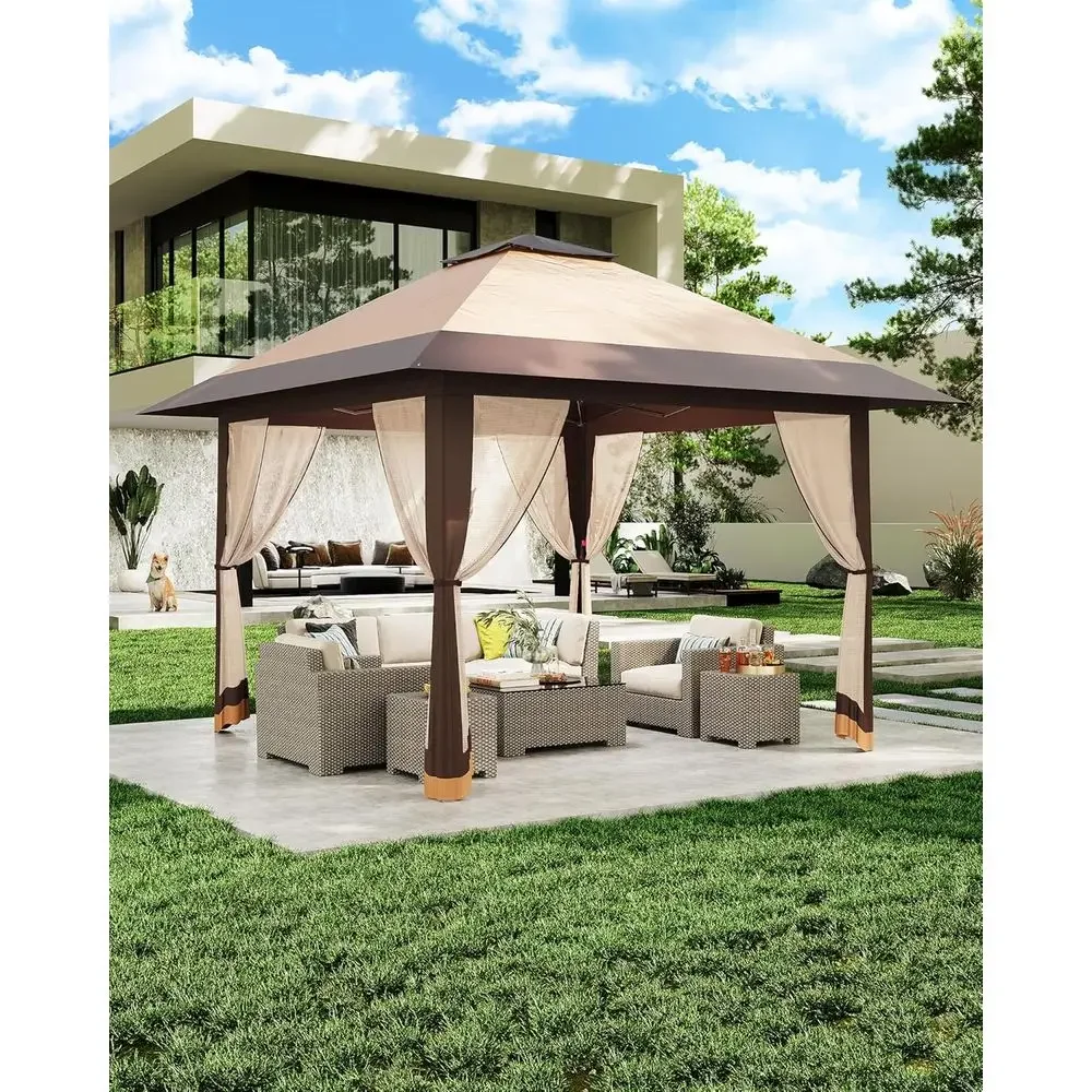 Outdoor Furniture Gazebo - جازيبو خارجي 13×13 مع غطاء شبكي،
