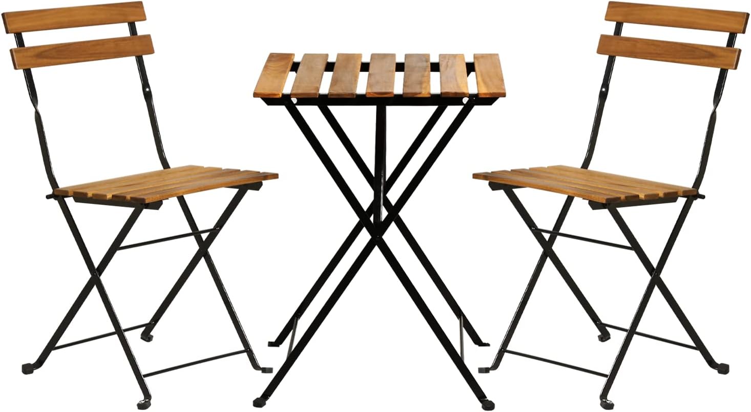 Outdoor Furniture Table - طقم بيسترو خشبي طبيعي قابل للطي
