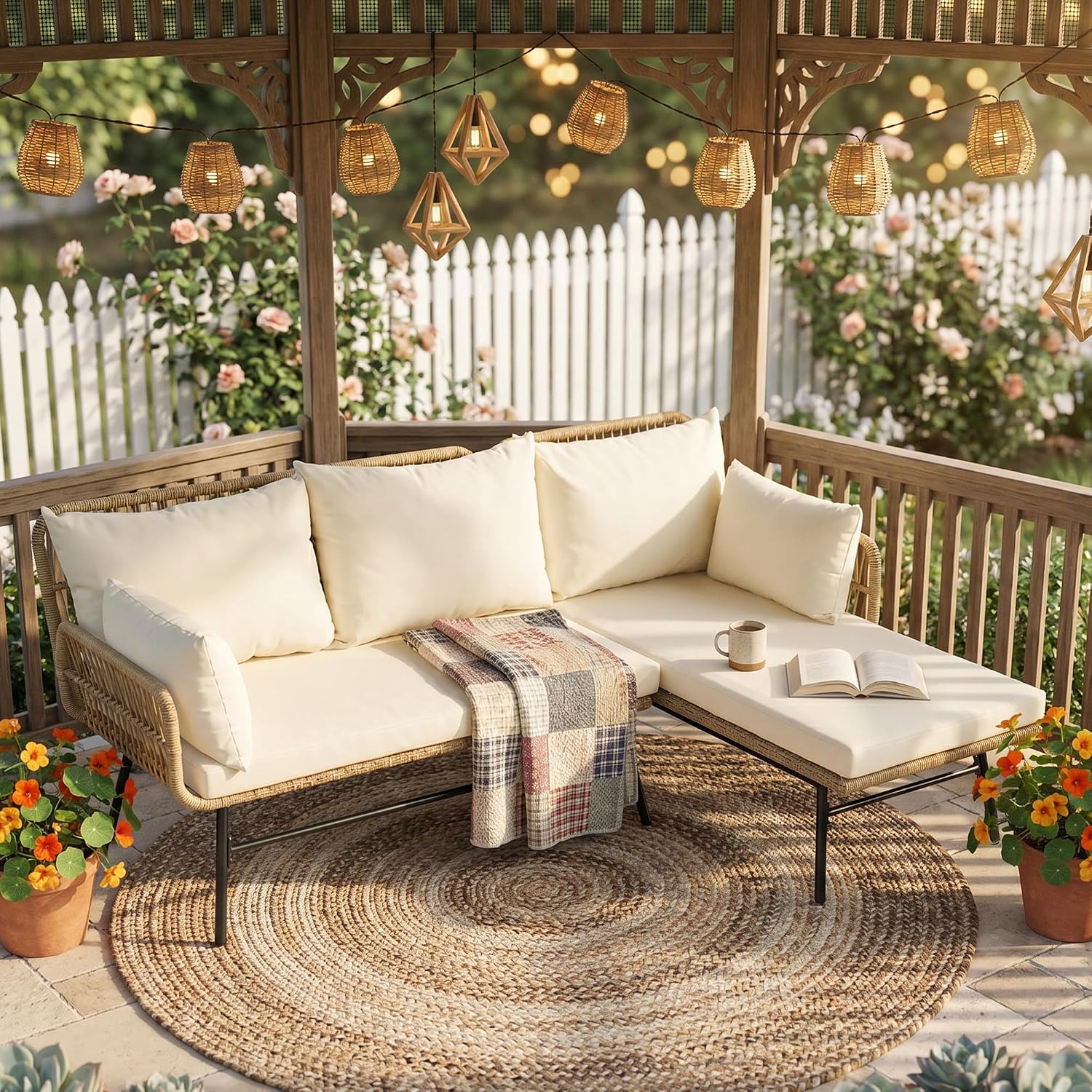 Outdoor Furniture L Shape - طقم أثاث حدائق بوهو من 3