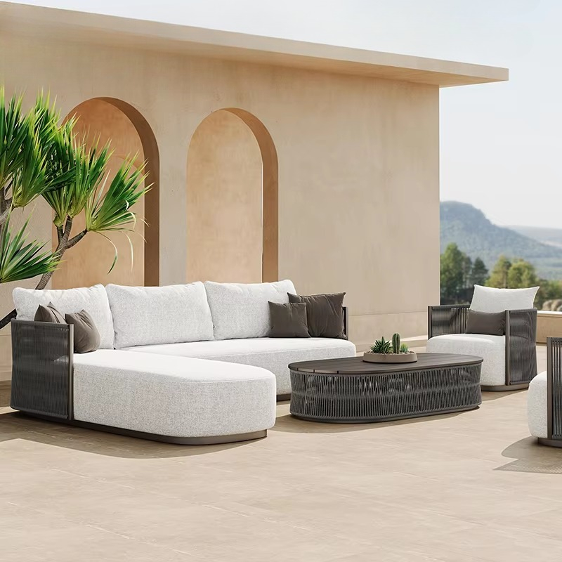 Outdoor Furniture L Shape - مجموعة الفناء حديقة بركة حبل الحديثة
