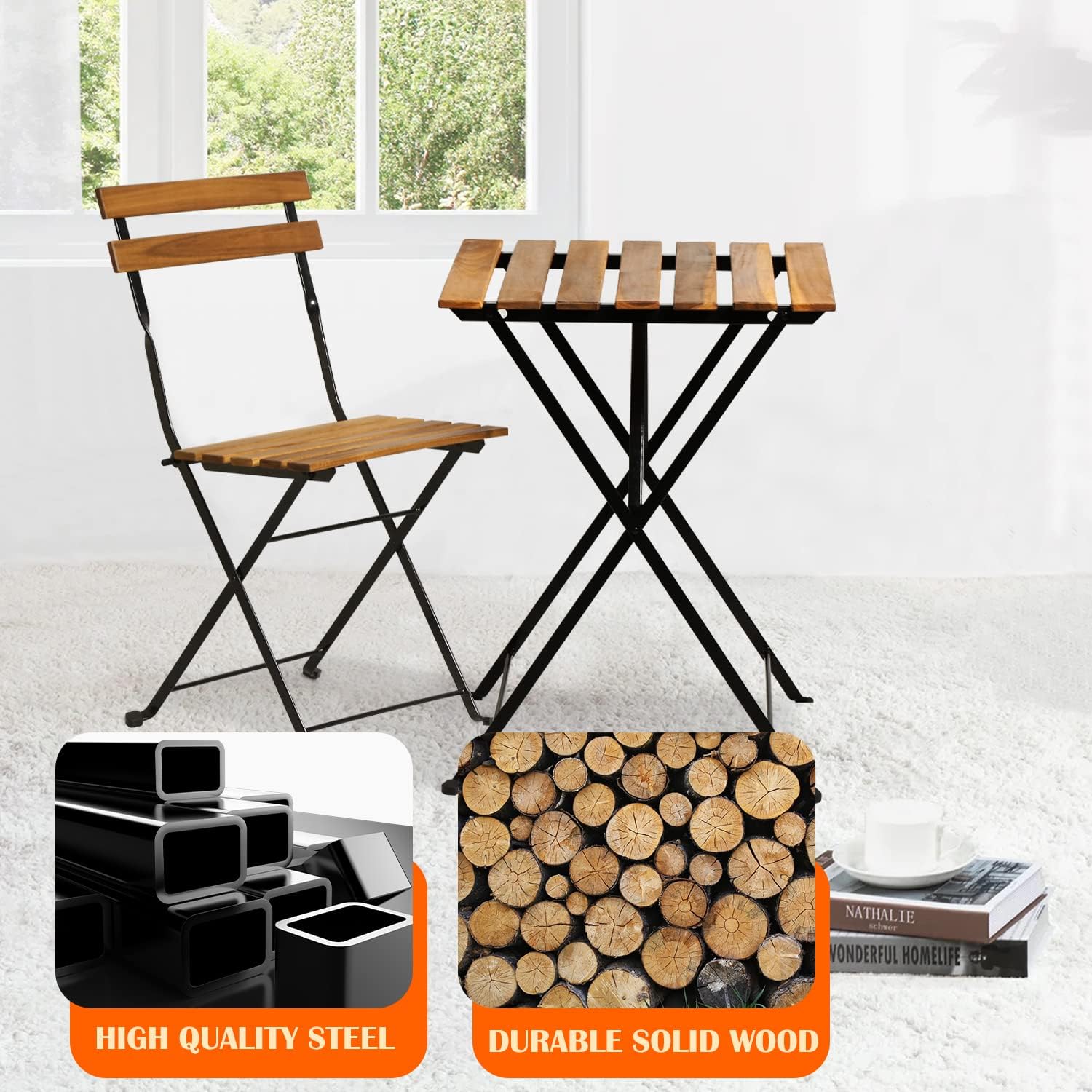 طقم بيسترو خشبي طبيعي قابل للط - مراجعة Outdoor Furniture Table وسعره