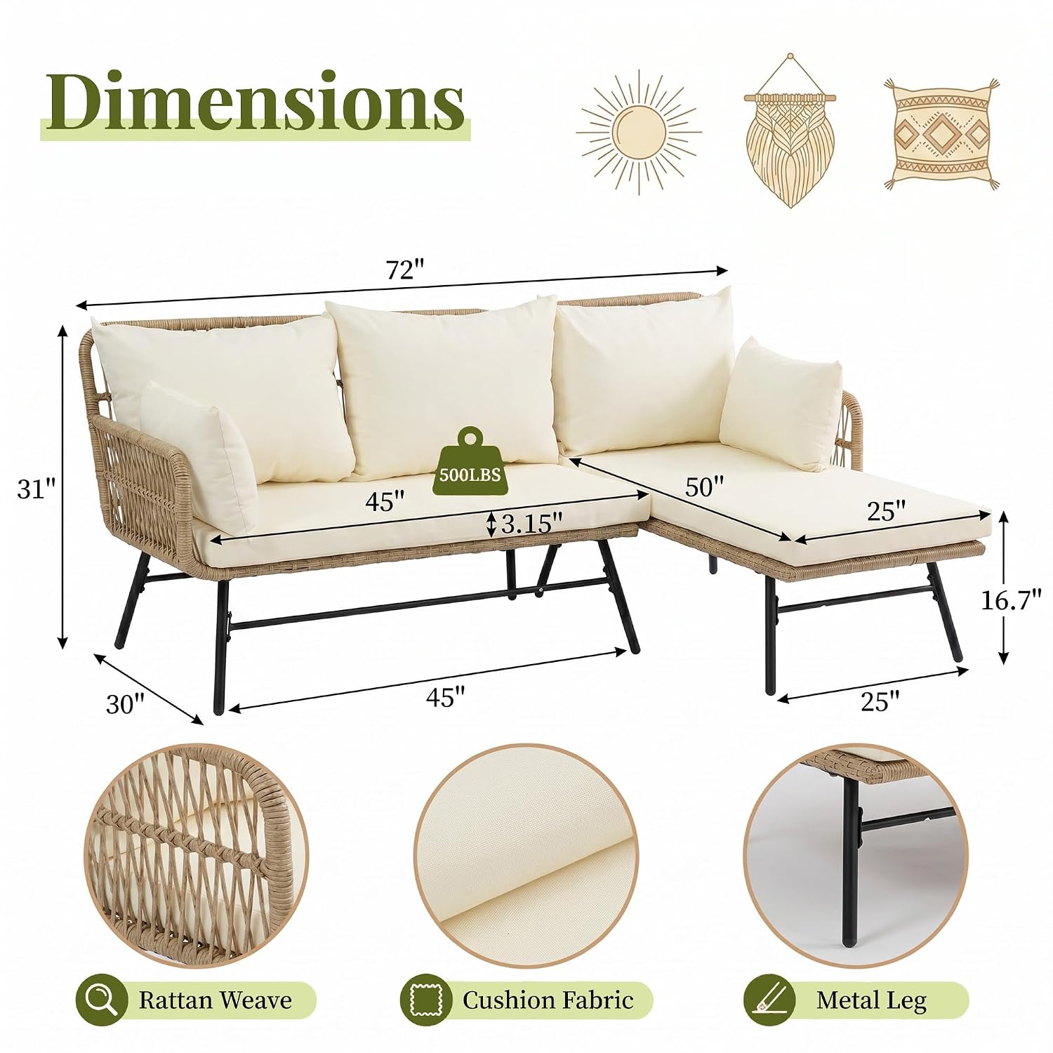 طقم أثاث حدائق بوهو من 3 قطع م - مراجعة Outdoor Furniture L Shape وسعره