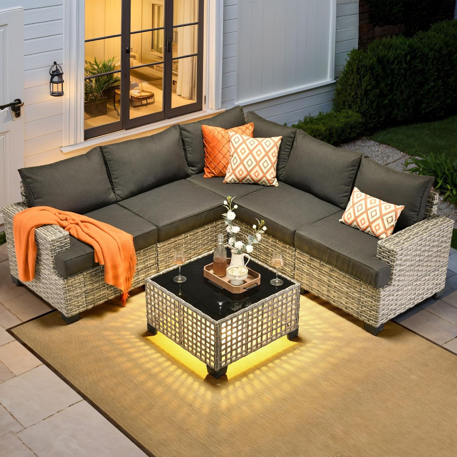 طقم أثاث خارجي مكون من 6 قطع،  - مراجعة Outdoor Furniture L Shape وسعره
