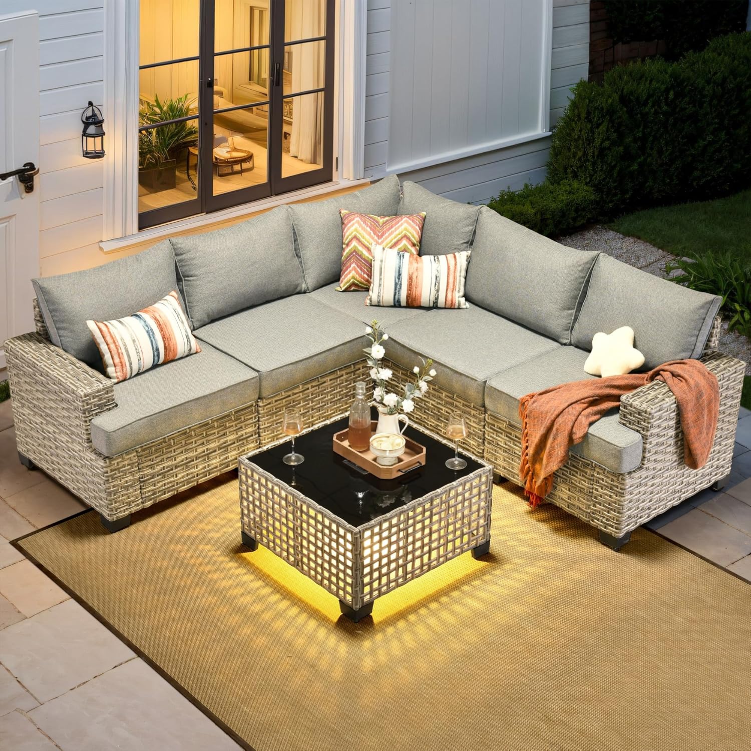 طقم أثاث خارجي مكون من 6 قطع،  - مراجعة Outdoor Furniture L Shape وسعره